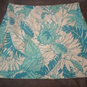 Express Turquoise and Cream Floral Mini Skirt